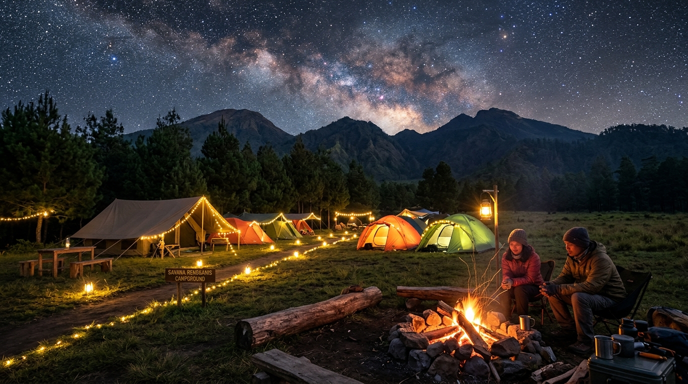 Suasana Malam & Api Unggun di Savana Rengganis